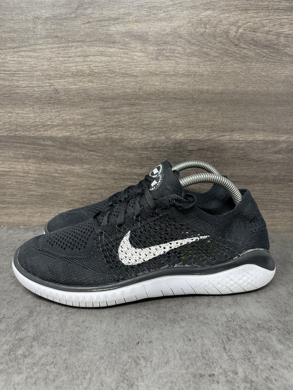 Nike Free RN Flyknit 2018 Mens Size 9.5 Black White Running Shoes 942839 001